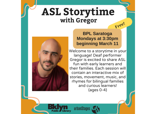 photo of ASL storytime runner, Gregor, with a brief description of the program.